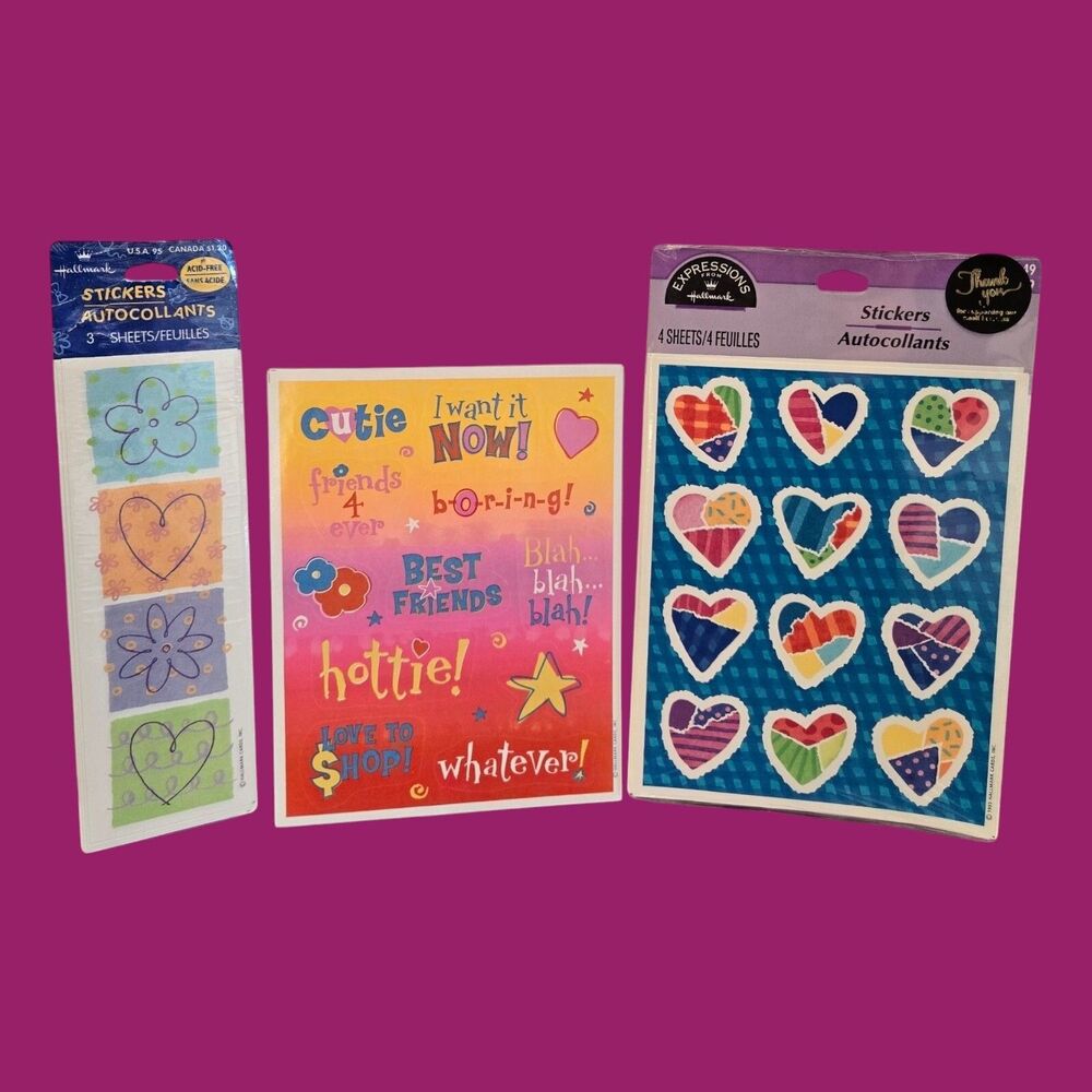 1995 Hallmark Vintage Sealed Stickers Patchwork Valentine Hearts Friends Hottie
